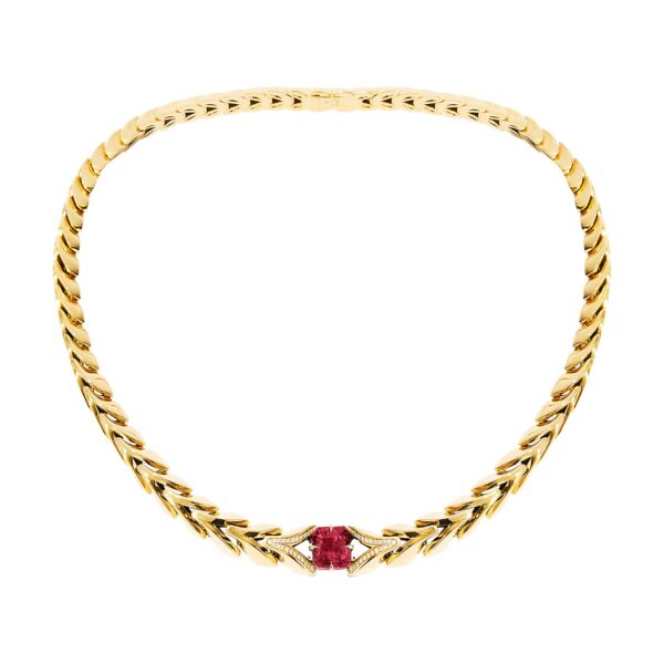 Iguana Eden Rock Necklace in 18k yellow gold with 4.23 ct rubellite and 0.21 ct diamonds