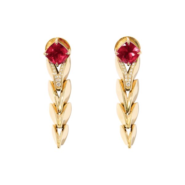 Iguana Eden Rock Earrings in 18k yellow gold with rubellite and diamond accents inspired by St. Barth’s Eden Rock