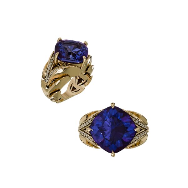 Iguana Ring with Tanzanite in 18k white gold with diamond accents, inspired by St. Barth
