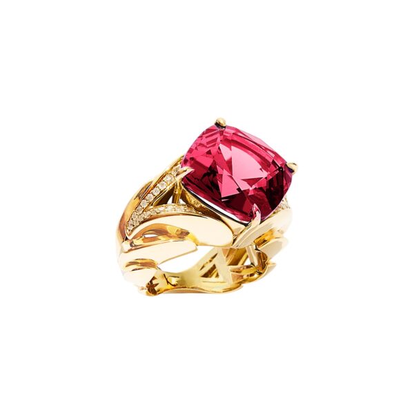 Iguana Eden Rock Ring in 18k yellow gold with 10.05 ct rubellite and 0.22 ct diamond accents inspired by St. Barth