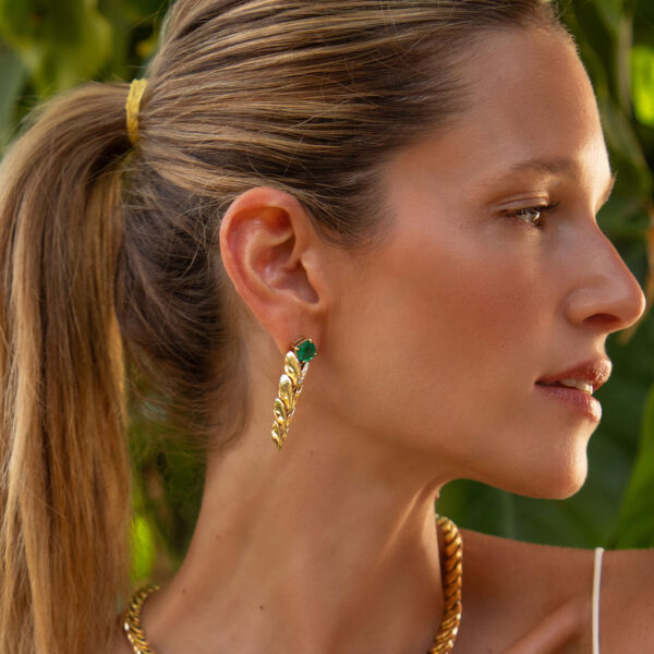 Alternative view of Iguana Earrings with 3.43 ct Emerald in 18k Yellow Gold and 0.20 ct Diamonds