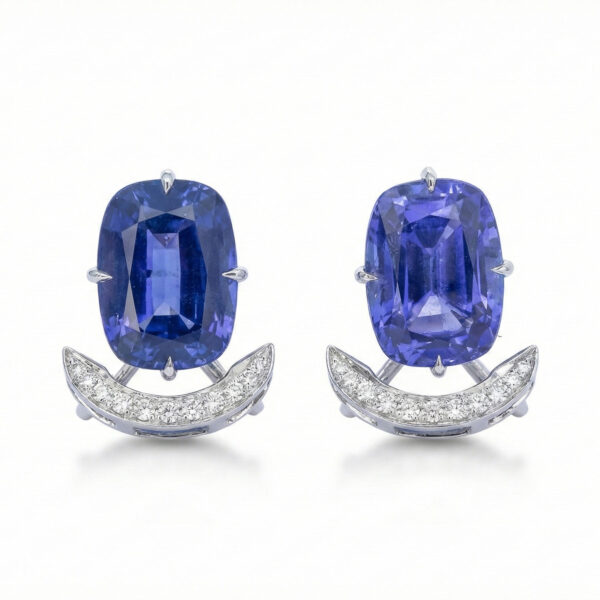 18K white gold anchor earrings with 11.33 ct tanzanites and 0.21 ct diamond accents inspired by St. Barth