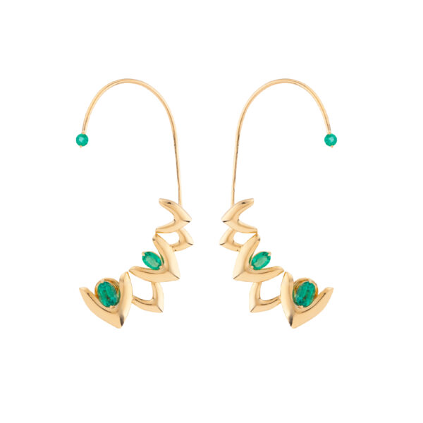 18K yellow gold parrot earrings with 2.78 ct emeralds from the Pirates of St. Barth collection
