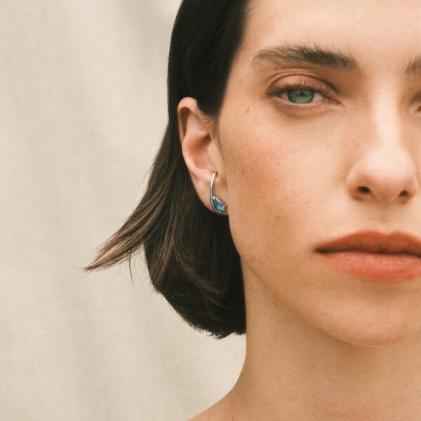 Alternative view of Waves Earrings in 18k White Gold with Swiss Blue Topaz Drops, 1.83 cts