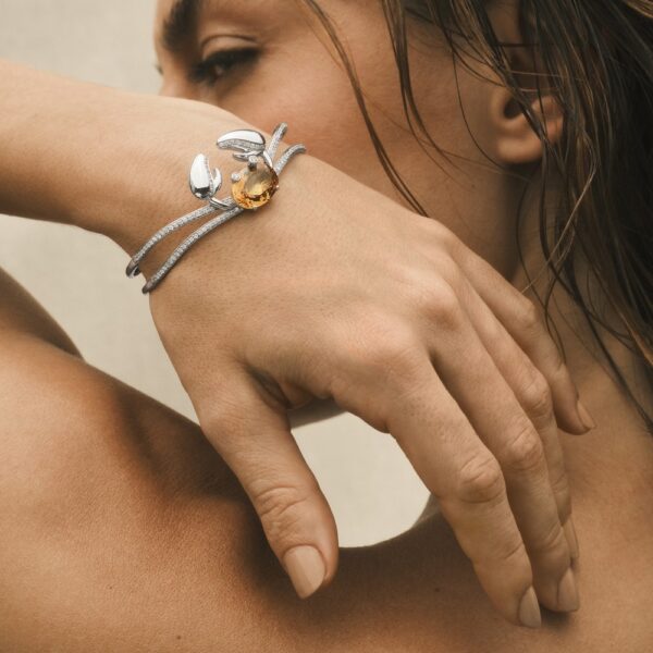 Alternative view of Crab Bracelet in 18k White Gold with Orange Citrine and 1.03 ct Diamonds