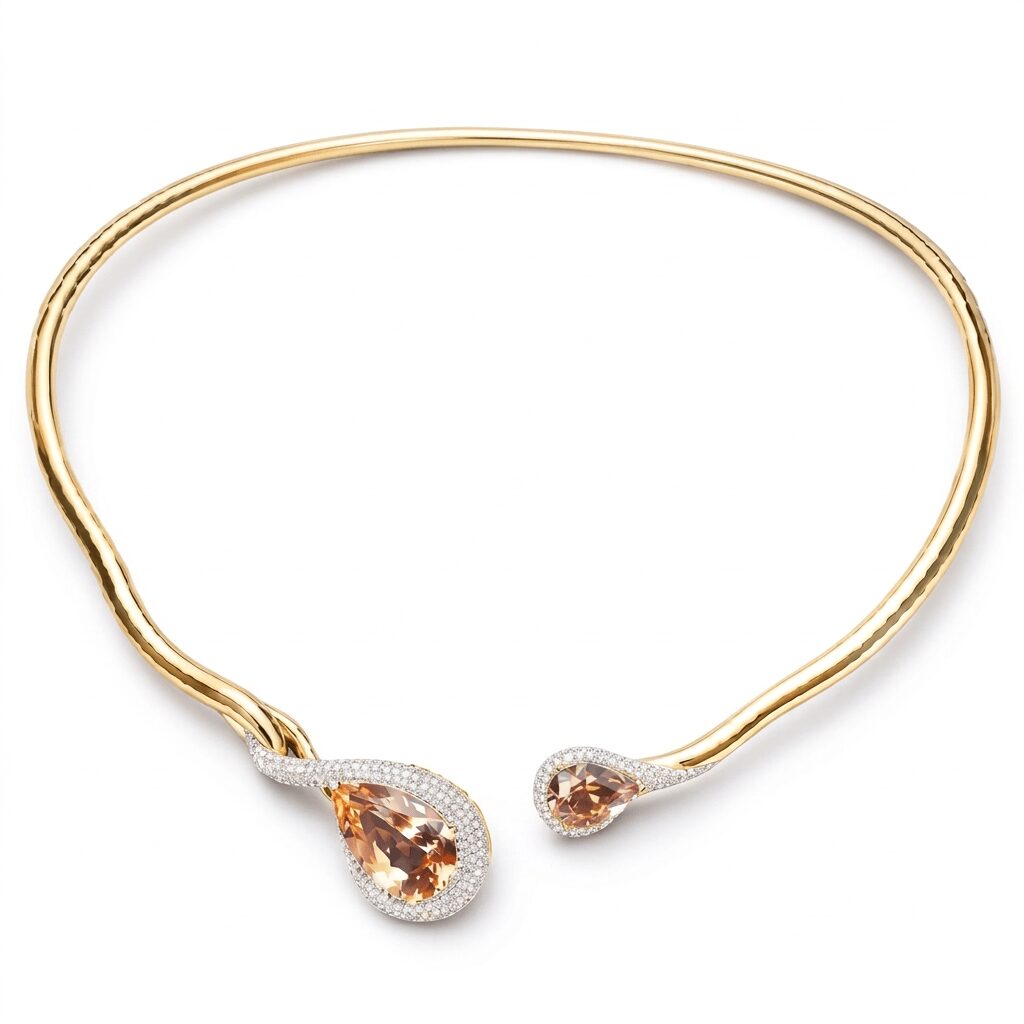 Hook Necklace with 16.55 ct Morganite, 18K Yellow Gold and 1.93 cts Diamonds