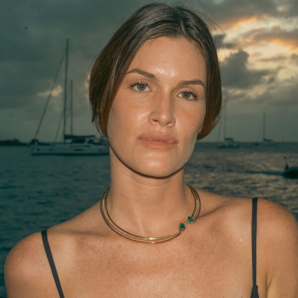 Wire Necklace 18K Gold with 6.4 ct Emerald and 0.65 ct Diamonds - Image 5
