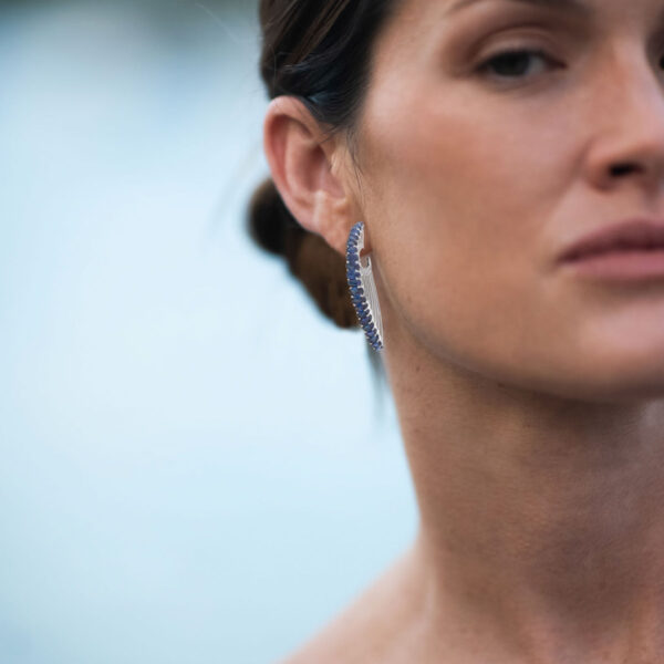 Alternative view of Hoop Earrings in 18K White Gold with 13.35 ct Blue Sapphire and 1.34 ct Diamond