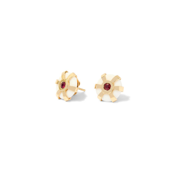 Eden Rock Bouy Earrings in 18k yellow gold with rubies and agate, inspired by St. Barth