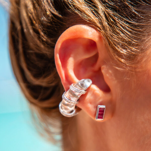 Alternative view of Eden Rock Earrings in 18k White Gold with 0.65 ct Diamonds, 0.96 ct Rubies & 31 ct Crystal