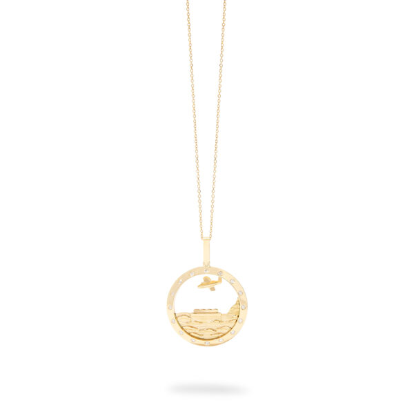 Ocean View Eden Rock Necklace in 18k yellow gold with 0.21 ct diamond accents, inspired by St. Barth’s Eden Rock coastline