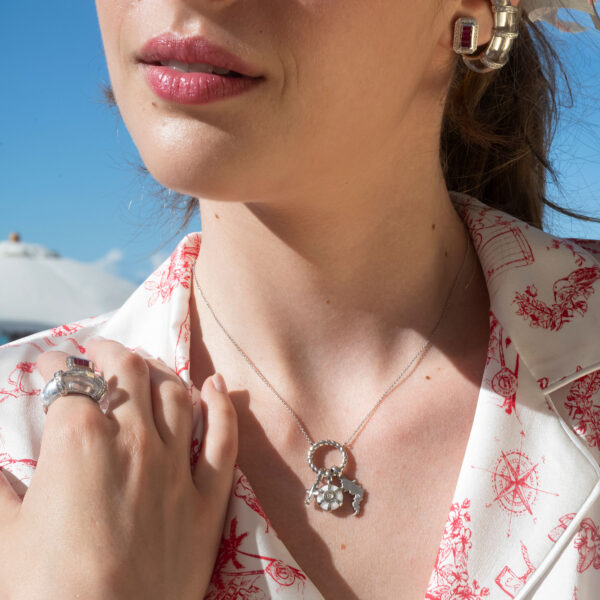 Eden Rock Charms Necklace — 18k White Gold, 0.35 ct Diamonds and 1.43 ct Agate - Image 4