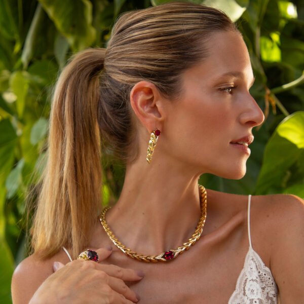 Alternative view of Iguana Eden Rock Earrings in 18k Gold with 3.30 ct Rubellites 0.20 ct Diamonds