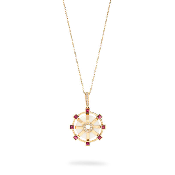 Iconic Eden Rock Necklace in 18k Yellow Gold with 0.216 ct Diamonds, 1.79 c Rubies and 9.95 ct Agate - Image 3