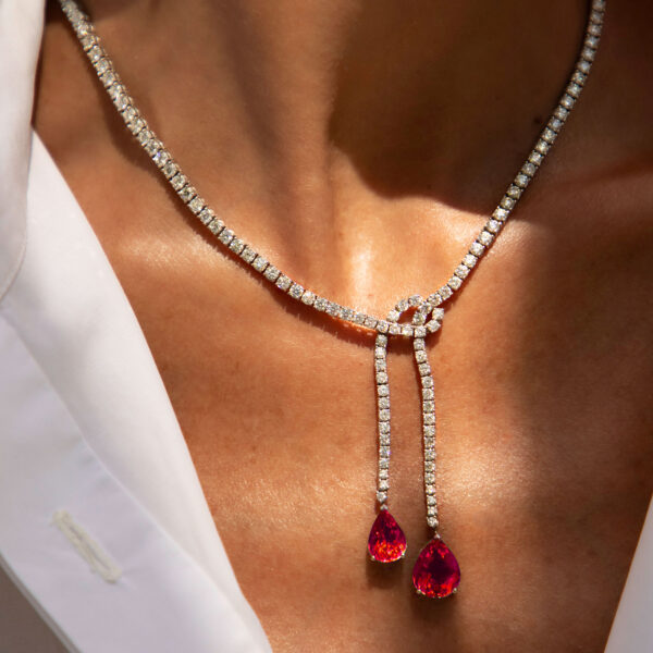 Alternative view of Rope Eden Rock Necklace in 18k White Gold with 4.00 ct Rubellites and 14.46 ct Diamonds