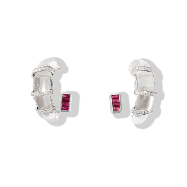 Eden Rock Earrings in 18k white gold with diamonds, rubies and crystal