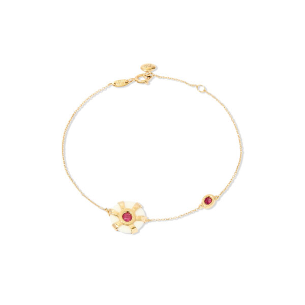 Eden Rock Buoy Bracelet in 18k yellow gold with 0.28 ct rubies and 2.5 ct agate, inspired by St. Barth