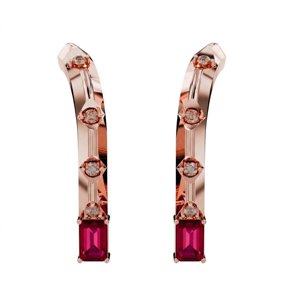 Local Roof Earrings in 18k Rose Gold with 2.96 cts Rubellites and Brown Diamonds
