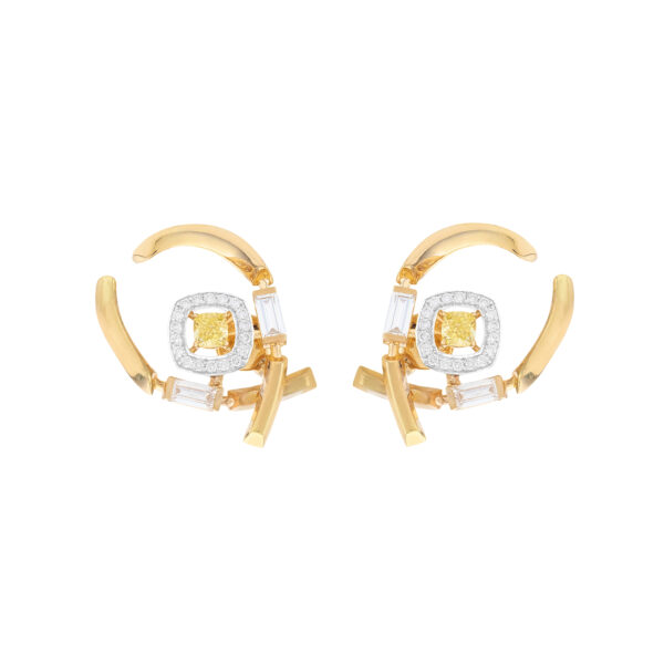Treasure Map earrings in 18K yellow gold with fancy yellow and white diamonds, St. Barth fine jewelry