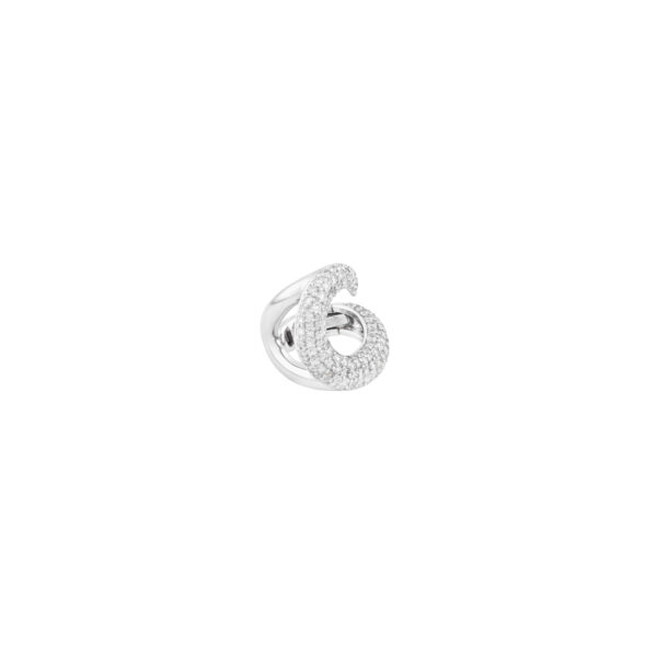 18K yellow gold hook ring with hand-set diamonds on a white background
