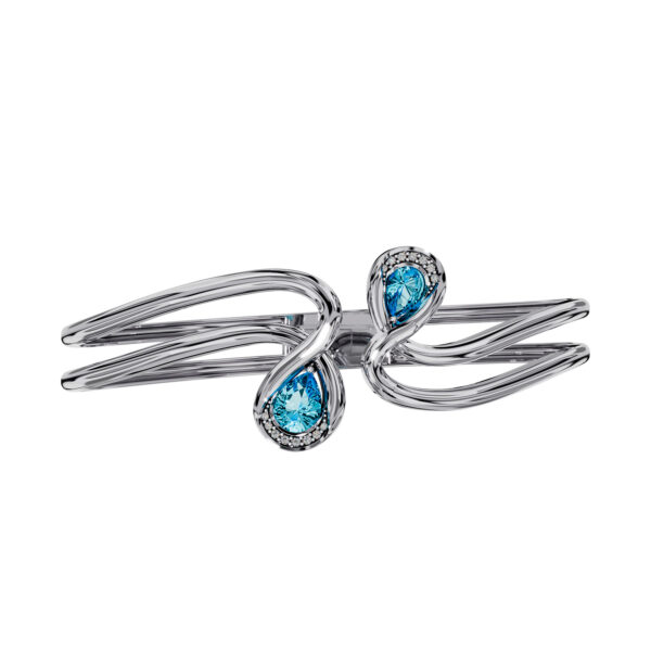 Waves bracelet in 18k white gold with Swiss blue topaz and diamond accents