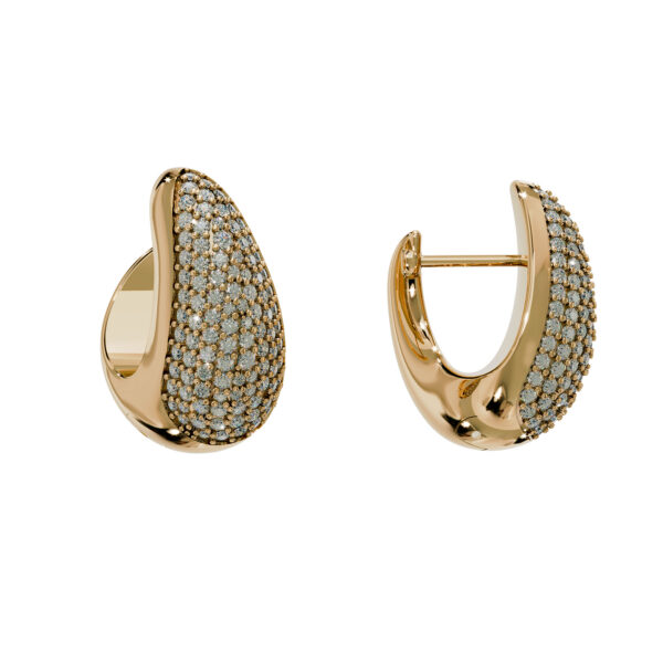 Pair of 18k yellow gold half-hoop earrings with pavé diamonds totaling 1.79 ct, polished interior and post back