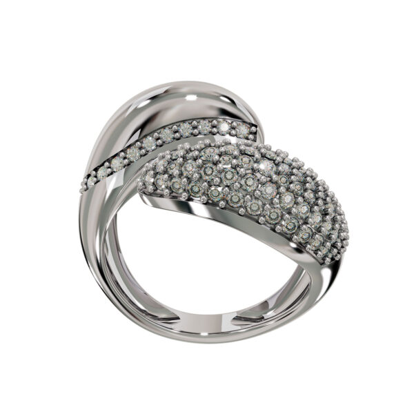 18K white gold crab ring with pavé diamonds on white background