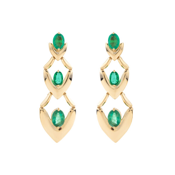 18K yellow gold parrot earrings with 2.78 ct emeralds inspired by St. Barth