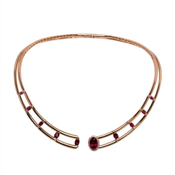 Spyglass Necklace with 5.22 cts Rubellites and 0.48 cts Diamonds in 18K Yellow Gold
