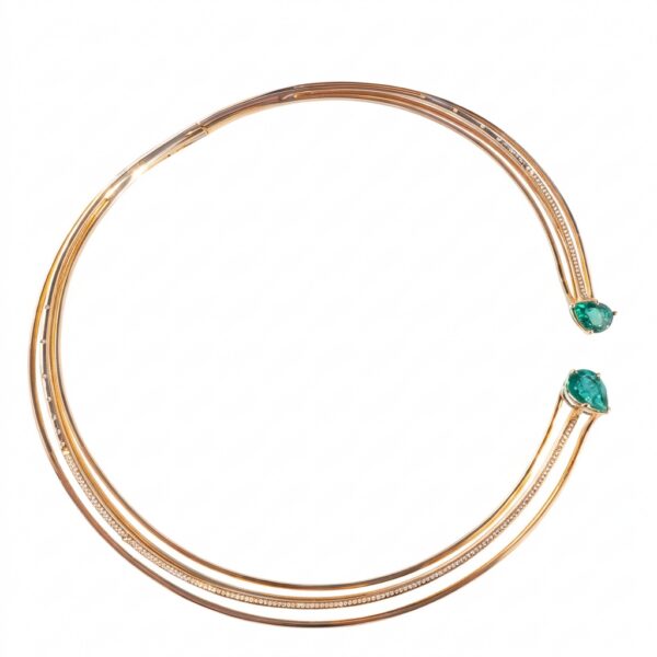 Wire Necklace 18K Gold with 6.4 ct Emerald and 0.65 ct Diamonds