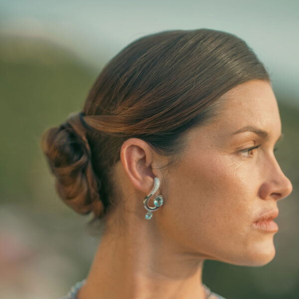 Alternative view of Hook Earrings with 10.39 ct Aquamarine in 18K White Gold and 0.75 ct Diamonds