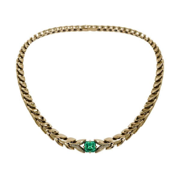 Iguana necklace in 18k yellow gold with 4.43 ct emerald and 0.21 ct diamond accents