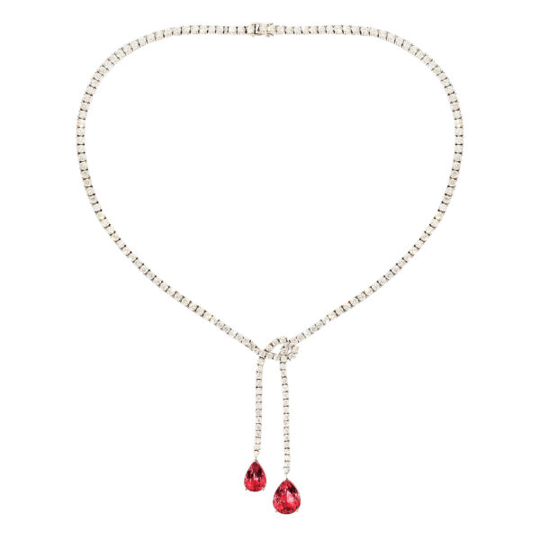 Rope Eden Rock Necklace in 18k white gold with 14.46 ct diamonds and 4.00 ct rubellites, rope-inspired silhouette