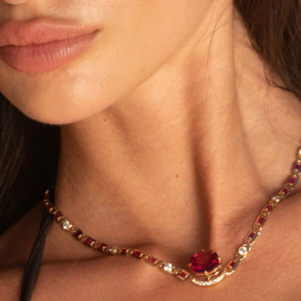 Alternative view of Anchor Necklace in 18K Yellow Gold with Rubellite, Ruby and Diamonds