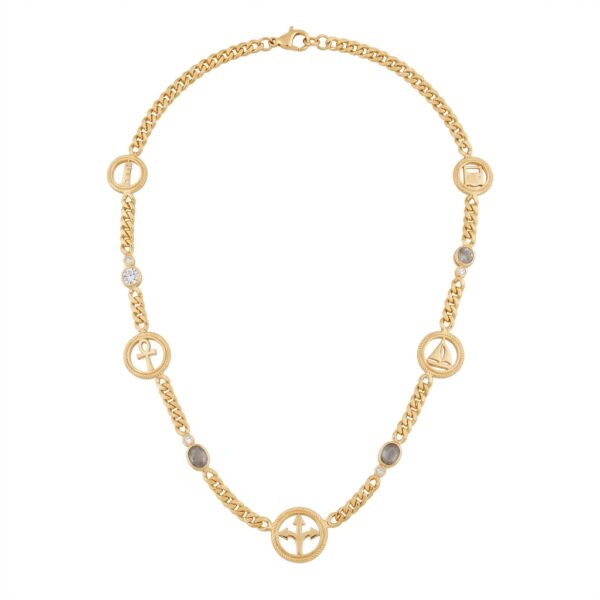 Coin Necklace Pirates of St Barth in 18k yellow gold coin necklace with 4.87 cts diamonds + rough diamonds