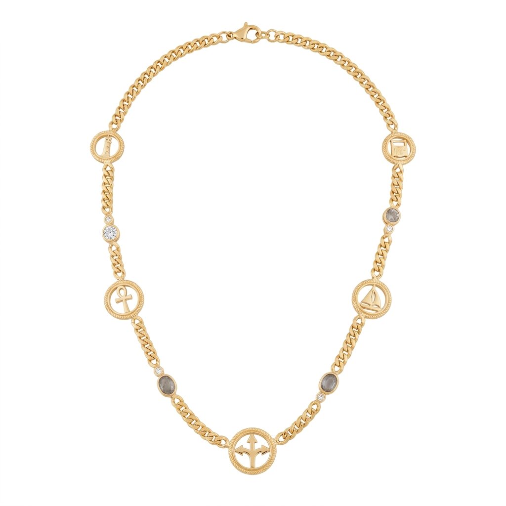 Coin Necklace Pirates of St Barth in 18k yellow gold coin necklace with 4.87 cts diamonds + rough diamonds