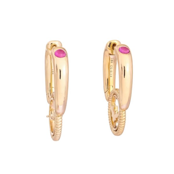 Alternative view of Hoop Earring in 18k Yellow Gold with Map and Airplane Charm and 0.14 ct Rubies